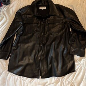 Steve Madden Black Faux Leather Shacket Shirt Coat Jacket L